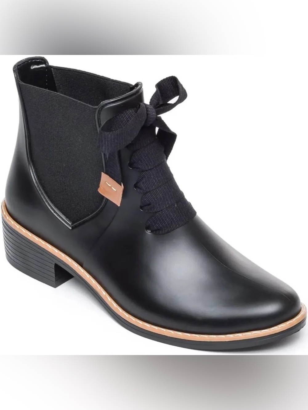 Bernardo Black Front Tie Rubber Rain Boot 8/9